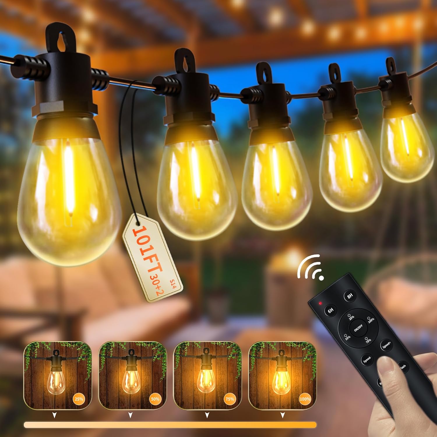 30M Festoon Lights Outdoor 24V with Remote, 32 LED Bulbs