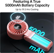 JISULIFE Handheld Fan Life7 – Ultimate Flexibility: High-Power Motor, LED Display, 5000mAh Rechargeable, 5-Speed, Foldable Design, 3-IN-1 Portable Hand/Desk/Neck Fan for Travel, Gift for Women (Pink)