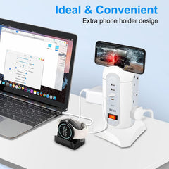 Tower Extension Lead with Surge Protection, 9 AC Outlets & 4 USB Ports, 1.65M Retractable Cable, Multi Plug Power Strip Tower