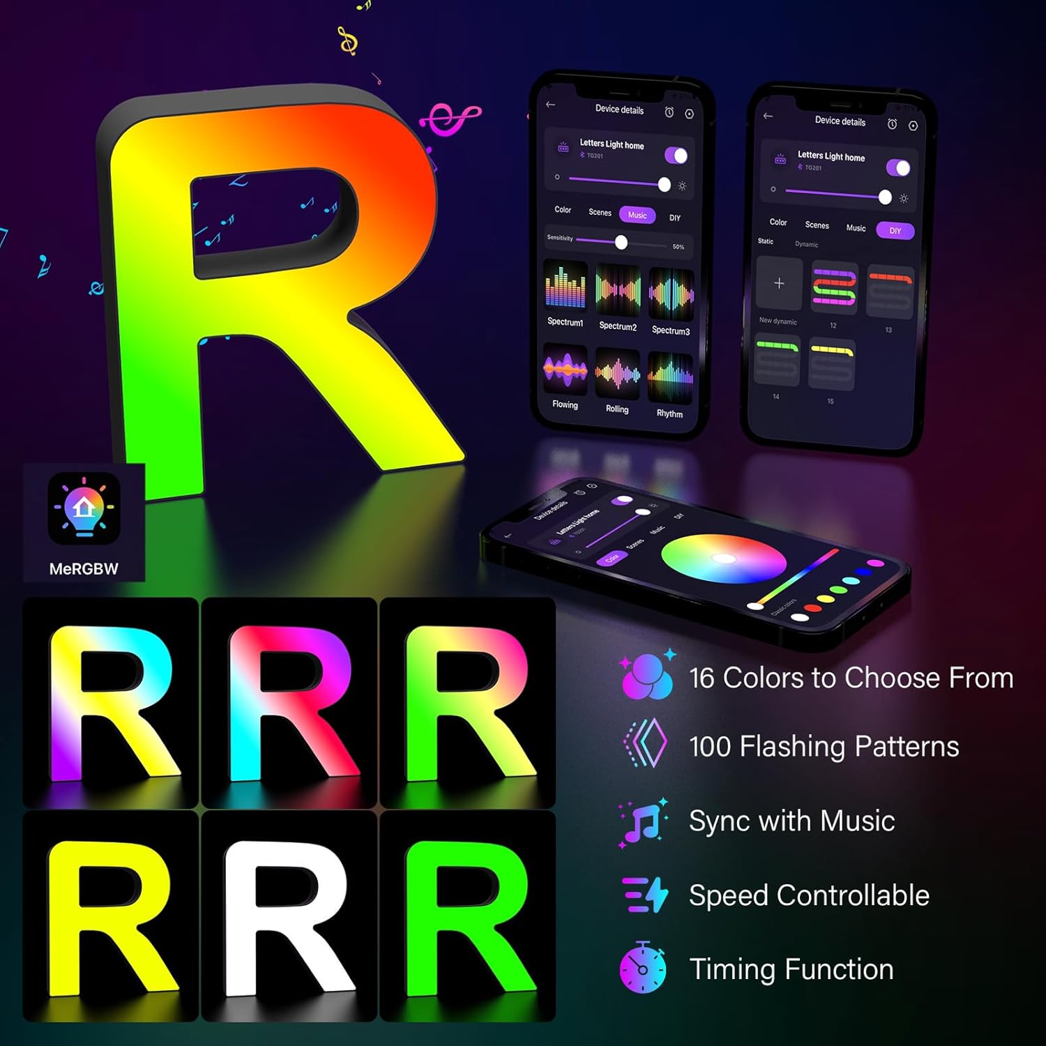 LED Letter R USB Colour Changing Light