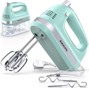 300W Hand Mixer with 5 Speeds + Turbo, 5 Stainless Steel Attachments – Powerful Kitchen Blender for Baking, GREEN