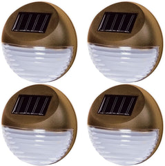 Set of 4 Brown Solar Powered LED Round Decorative Garden Fence Lights - Wireless Wall, Patio, Door, and Decking Outdoor Lighting