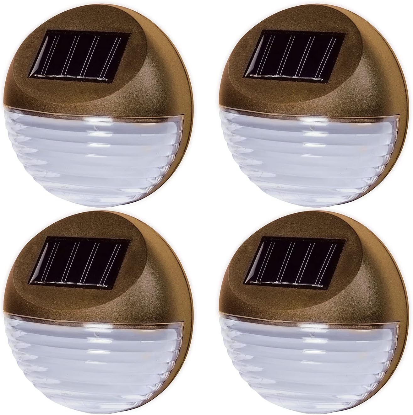 Set of 4 Brown Solar Powered LED Round Decorative Garden Fence Lights Wireless Wall Patio Door Decking Outdoor Lighting