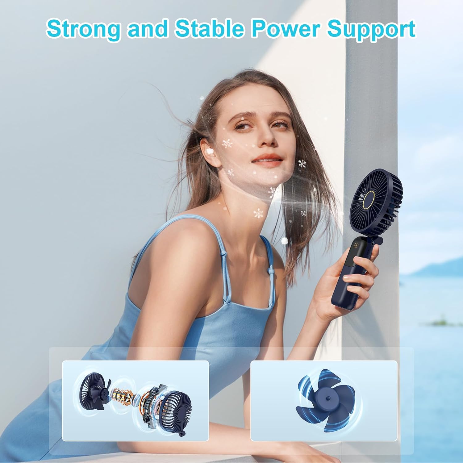 Handheld Fan Rechargeable, Portable Mini Fan Handheld with 5 Speeds 5000mah, Electric USB Small Hand Held Fans, Powerful Personal Fan Foldable Fans for Outdoor Office Travel Camping School Home