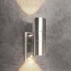 Outdoor Wall Light with PIR Motion Sensor - GU10 Base Down Sconce, IP44 Stainless Steel Black, for Garden, Patio, Balcony, Porch, Garage (Bulb Not Included)