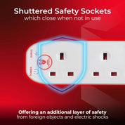 Masterplug Four Socket Extension Lead, 4 Metre Cable, Surge Protection, Power and Surge LED Indicators, Unswitched, 4-Way Plug Extension Cable, Power Strip, White, 13A, 4G, 4m, SRG44N