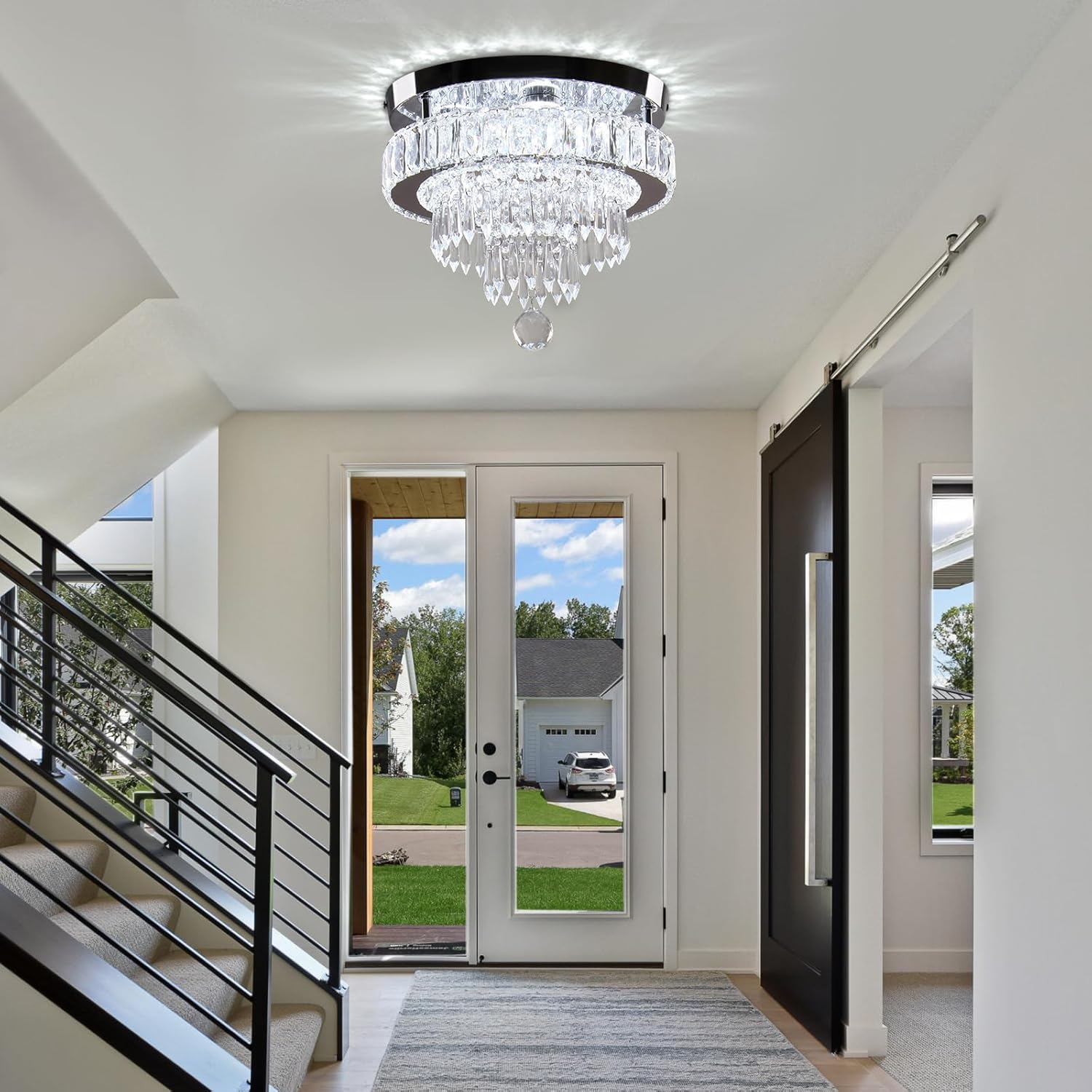11.8" Crystal LED Ceiling Light Modern Dimmable Flush Mount Chandelier
