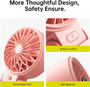JISULIFE Handheld Fan Life7 – Ultimate Flexibility: High-Power Motor, LED Display, 5000mAh Rechargeable, 5-Speed, Foldable Design, 3-IN-1 Portable Hand/Desk/Neck Fan for Travel, Gift for Women (Pink)