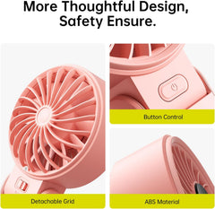 JISULIFE Handheld Fan Life7 – Ultimate Flexibility: High-Power Motor, LED Display, 5000mAh Rechargeable, 5-Speed, Foldable Design, 3-IN-1 Portable Hand/Desk/Neck Fan for Travel, Gift for Women (Pink)