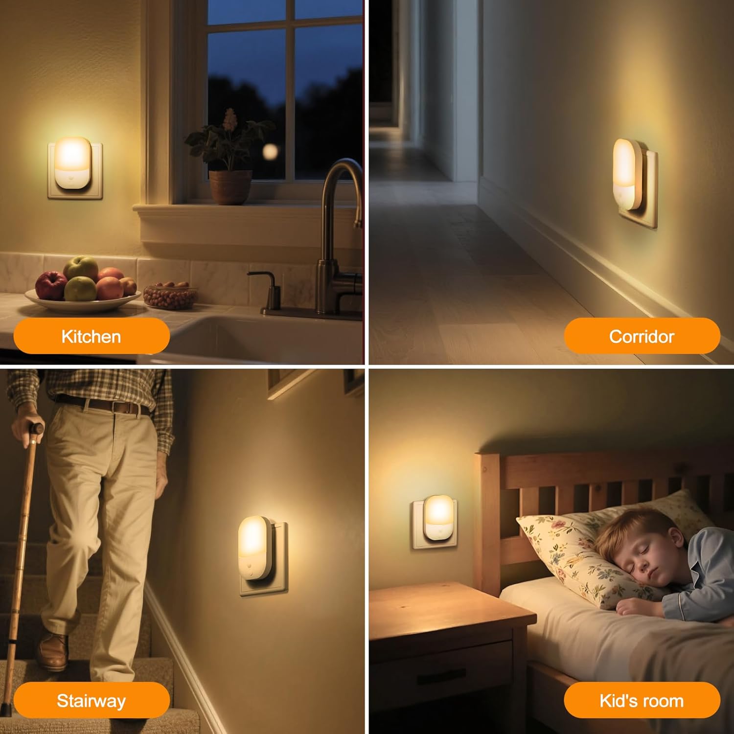 Plug-in LED Night Light with Dusk-to-Dawn & Motion Sensor, Adjustable Brightness, 3000K Warm White, 1W, 1 Pack