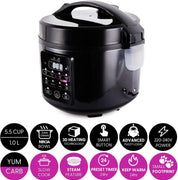 Yum Asia Kumo YumCarb Rice Cooker with Ceramic Bowl – 5.5 Cup (1L), Fuzzy Logic, 8 Cooking Functions – Dark Stainless Steel