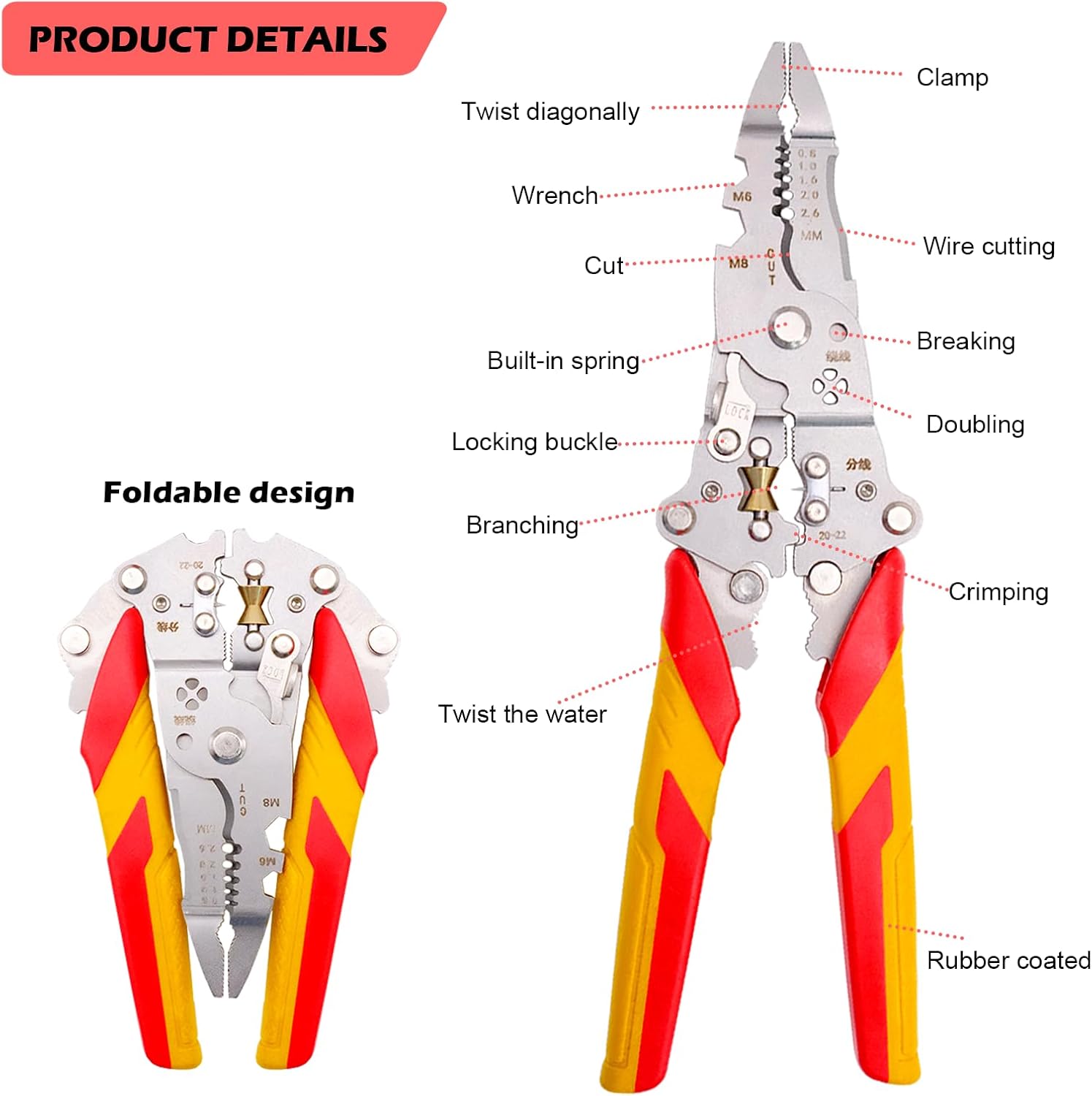 9 in 1 Multifunctional Wire Stripper Tool - Professional Electrician Pliers Set for Electrical Installation | Cable Stripping, Cutting, Crimping | Compatible with AWG 10-24 Wires