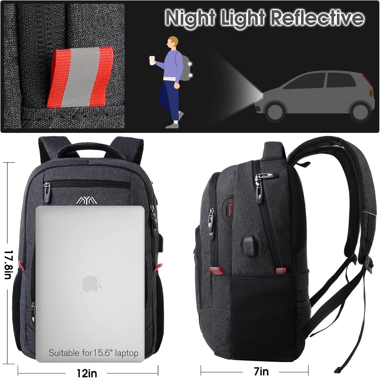 Waterproof Laptop Backpack 15.6" – 35L Work & School Bag with USB Port, Black
