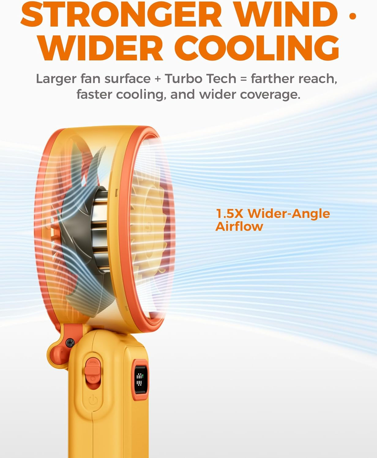 Diveblues Portable Turbo Fan, Handheld Fan 3-in-1 Neck Desk Foldable Design with Stepless Speed Control, Digital Display, USB-C Rechargeable, Up to 12H Cooling for Travel & Outdoor