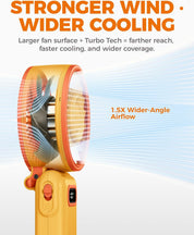 Diveblues Portable Turbo Fan, Handheld Fan 3-in-1 Neck Desk Foldable Design with Stepless Speed Control, Digital Display, USB-C Rechargeable, Up to 12H Cooling for Travel & Outdoor