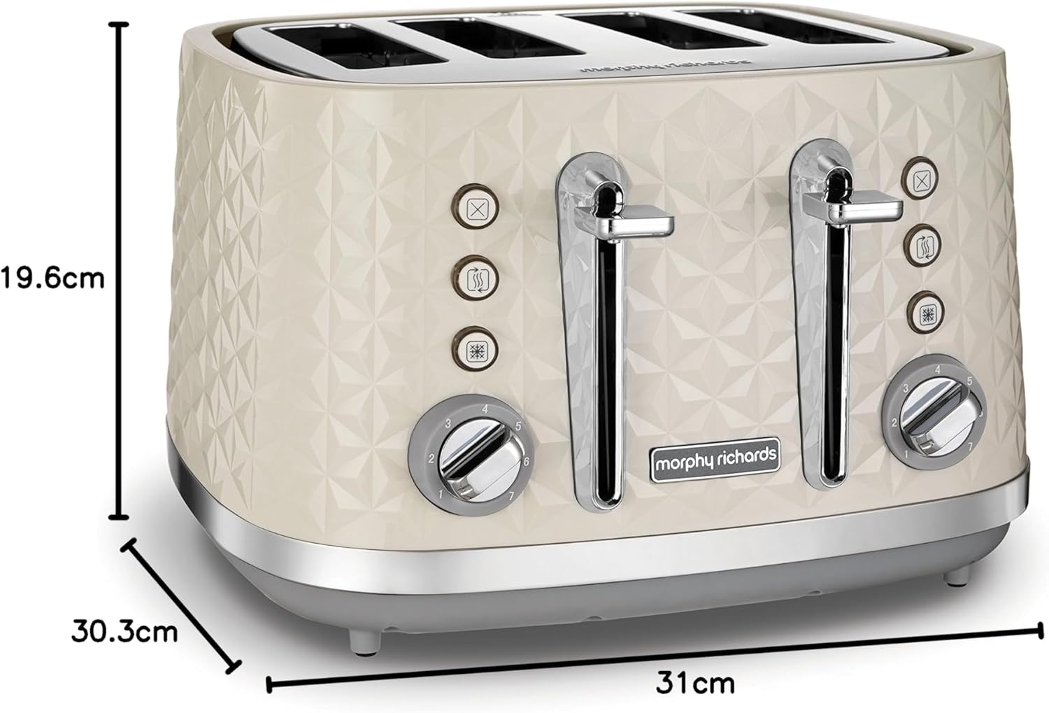 Morphy Richards Vector 4 Slice Toaster 1800W – Cream High Gloss Geometric Design with Variable Width Slots, Defrost, Reheat & Crumb Tray