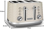 Morphy Richards Vector 4 Slice Toaster 1800W – Cream High Gloss Geometric Design with Variable Width Slots, Defrost, Reheat & Crumb Tray