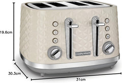 Morphy Richards Vector 4 Slice Toaster 1800W – Cream High Gloss Geometric Design with Variable Width Slots, Defrost, Reheat & Crumb Tray