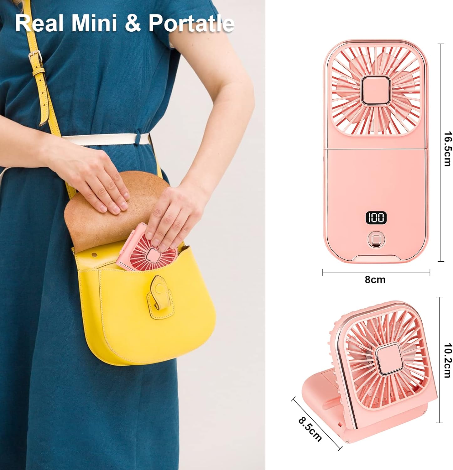 Folding Handheld USB Rechargeable Mini Fan – Pink