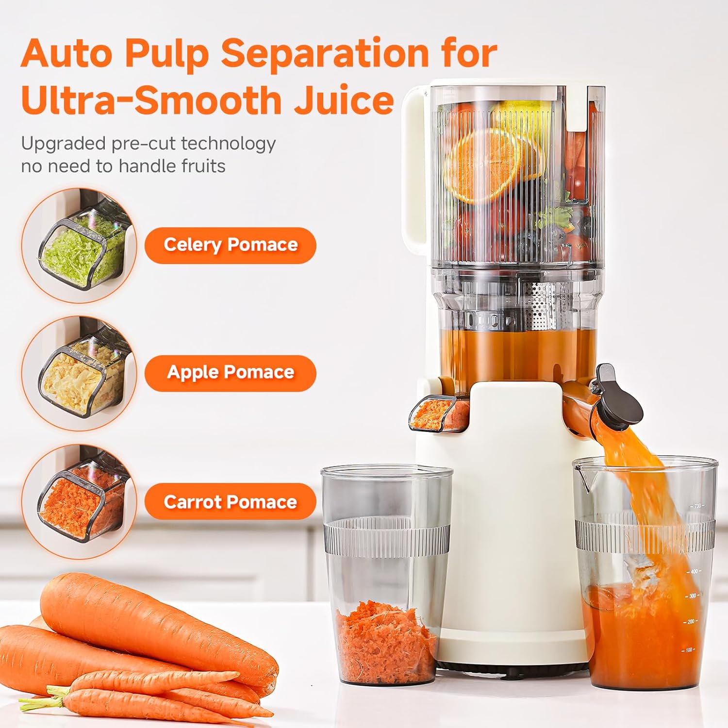 Cold Press Juicer Machine 135mm Feed Chute 200W Slow Juicer 1.5L