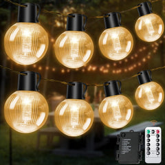 aurogeek Outdoor LED String Lights - Battery Operated, 9m/30ft with 20 G40 Plastic Bulbs | Hanging Festoon Lights with Remote, Waterproof for Garden, Cafe, Patio, Gazebo, and Indoor Decor