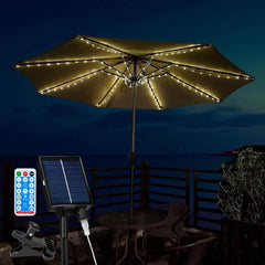 Solar Patio Umbrella Lights, 104 LED, Remote Controlled, 8 Modes (Warm White)