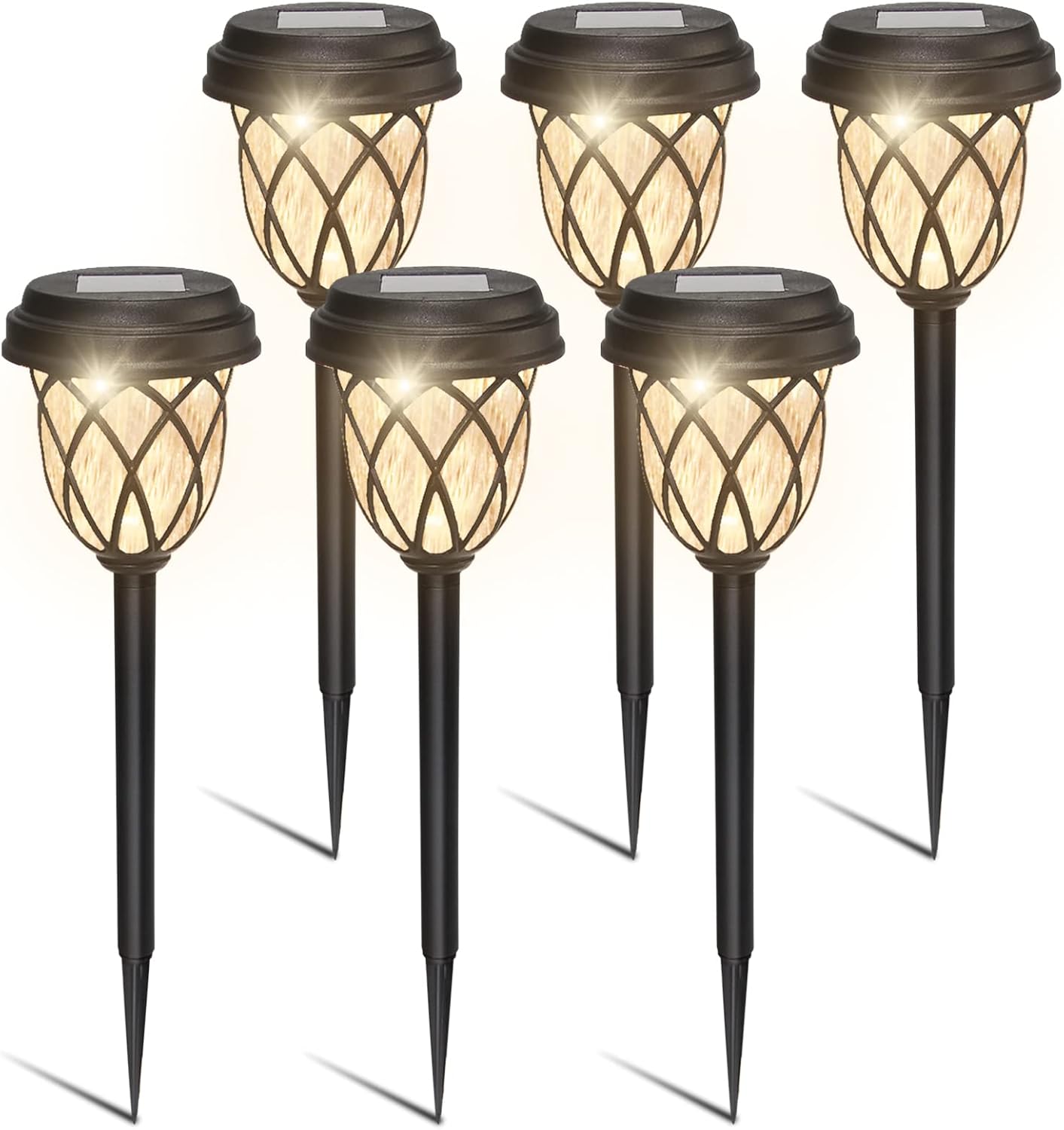 6-Pack Solar Path Lights, Warm White, LED, Waterproof, for Garden, Patio, Lawn, Walkway, Landscape Decoration