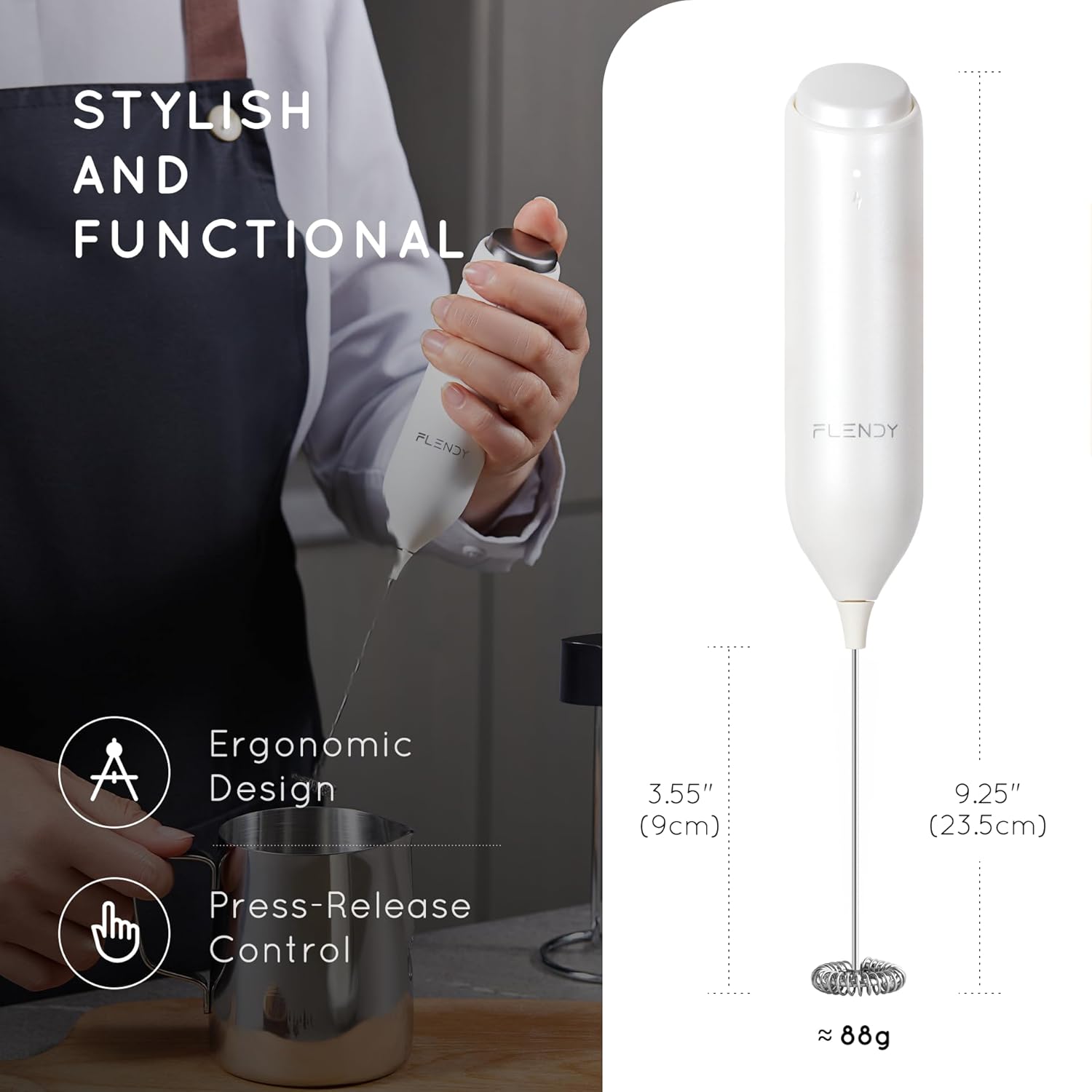 Rechargeable Milk Frother Handheld USB-C Stand Electric Coffee Whisk