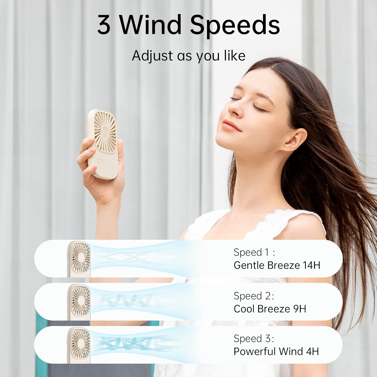 Ultra Slim Handheld Mini Fan - 3 Speeds, USB Rechargeable