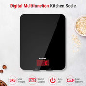 ACCUWEIGHT 201 Digital Kitchen Scale, 11lb/5kg Glass Platform with LCD Display