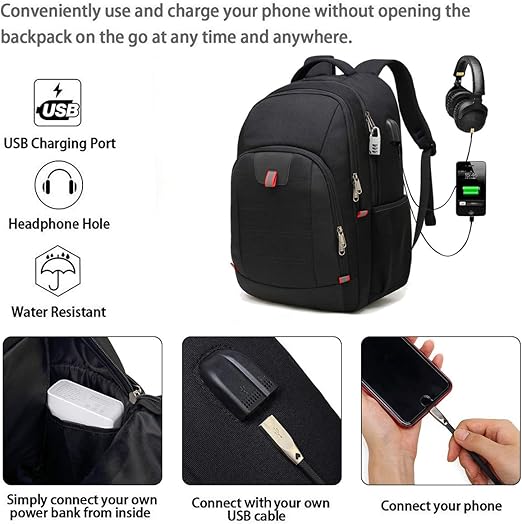 Extra Large Anti-Theft Laptop Backpack with USB Charging Port for Travel & Work