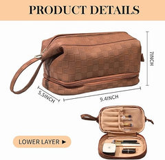 Large Capacity PU Leather Travel Makeup Bag with Handle, Portable Cosmetic Organizer