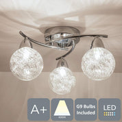 3xG9 LED Semi-Flush Ceiling Light – Polished Chrome Finish, 12W Natural White Lighting for Living Rooms, Bedrooms, Kitchens, and Hallways