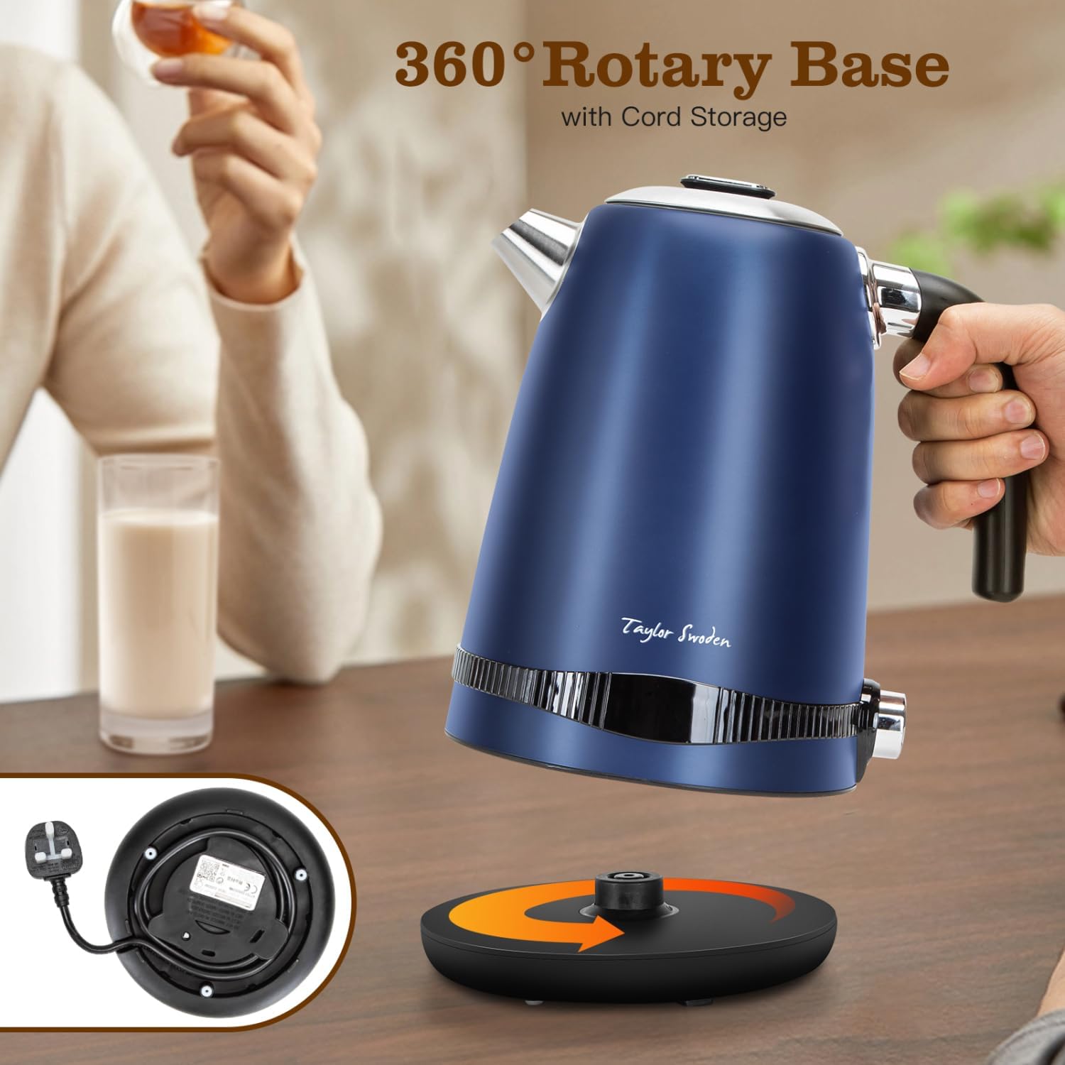 Taylor Swoden Electric Kettle 1.7L, 7 Variable Temperature 40°C–100°C, Fast Boil Quiet Kettle, Keep Warm 2 Hours, 2200W