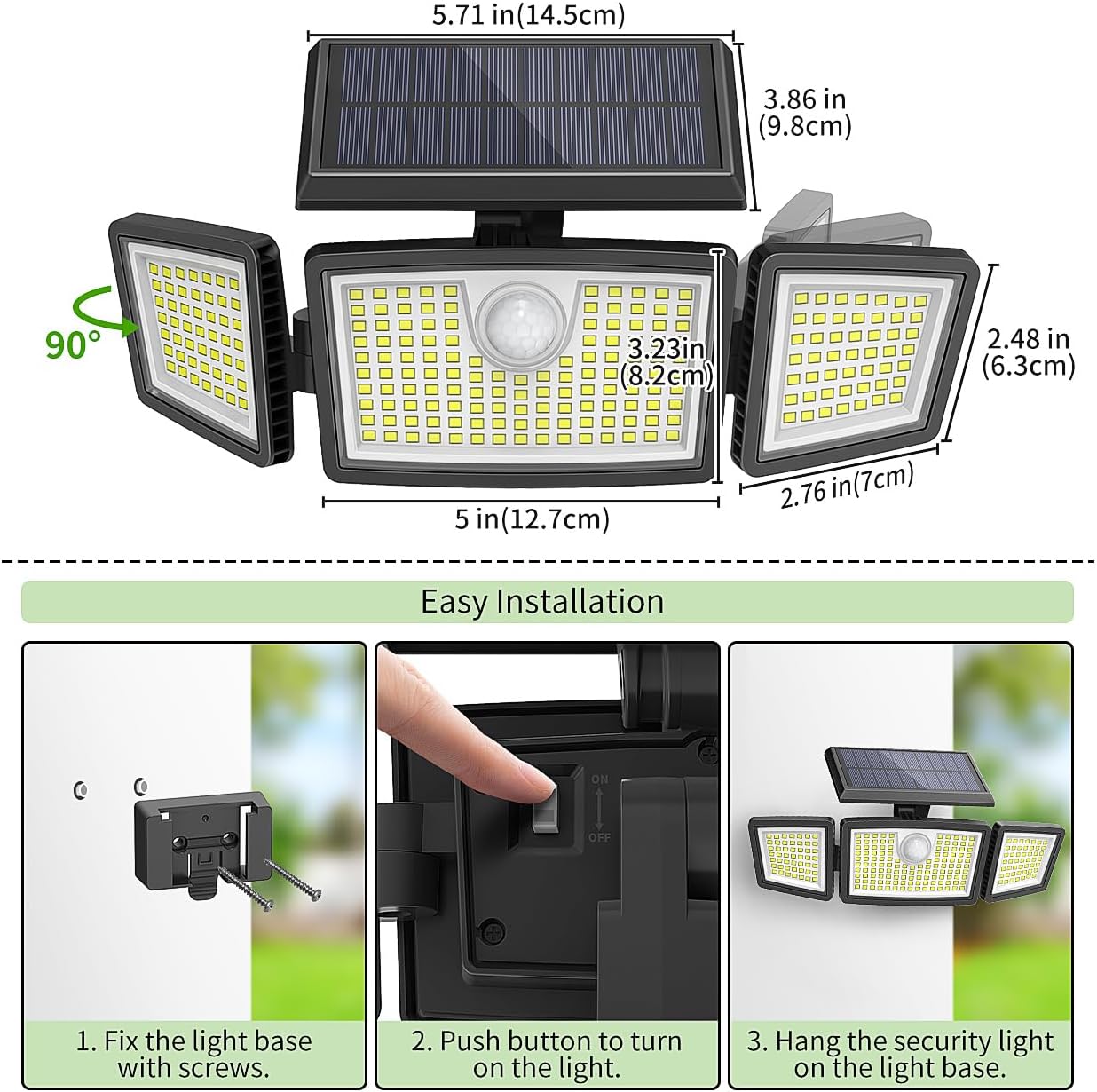 Solar Lights Outdoor, 225 LED Motion Sensor Security Light with 360° Wide Lighting Angle, IP65 Waterproof Solar Powered Flood Lights for Garden, Driveway, Yard, 6500K