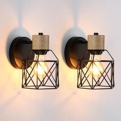 Lightess Industrial Wooden Wall Lamp – Retro Metal Cage Adjustable Wall Sconce, Indoor E27
