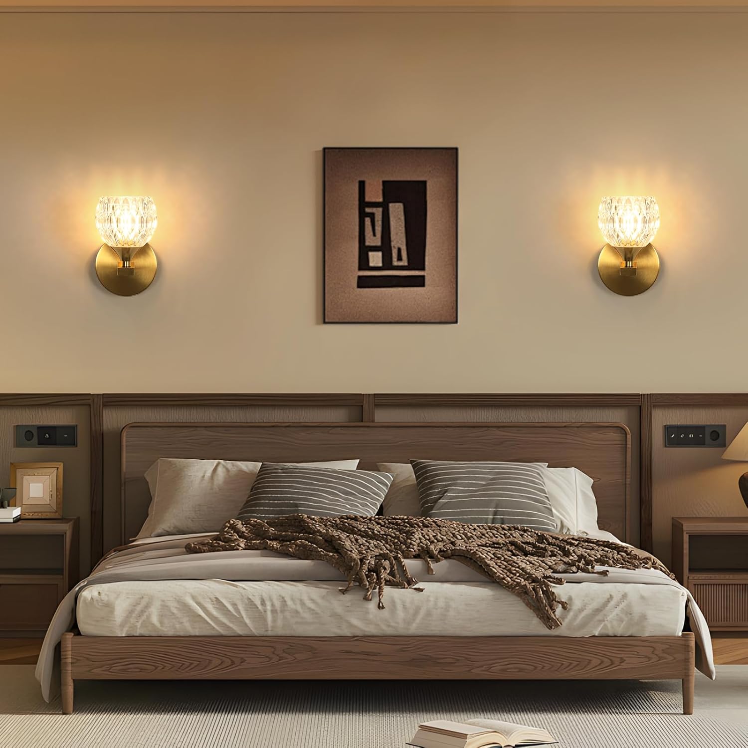 Modern Glass Wall Light, Indoor Wall Lamp with G9 Bulb 3000K/4500K/6500K, Gold Wall Sconce Lighting for Bedroom, Living Room, Corridor, and Staircase