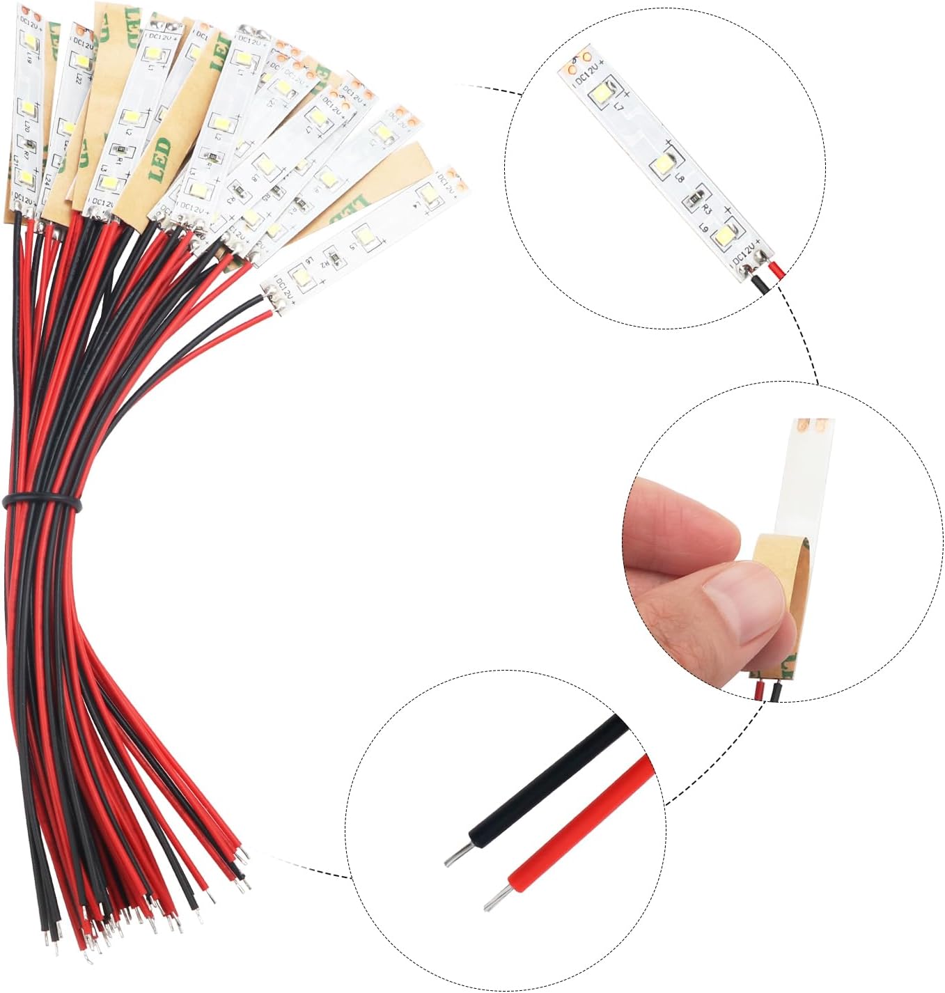 25PCS 50mm Prewired LED Strip 12V-18V White 2335 SMD Lighting Kit
