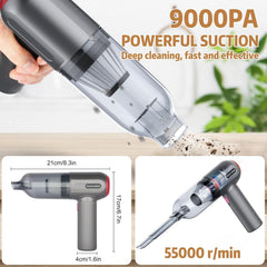 Tiazhan Handheld Cordless Car Vacuum Cleaner – Grey, 9000Pa Powerful Suction