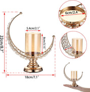 Moon Shape Crystal Tea Light Candle Holder with Detachable Shade – Gold Metal Table Centerpiece for Home, Wedding & Party Decor
