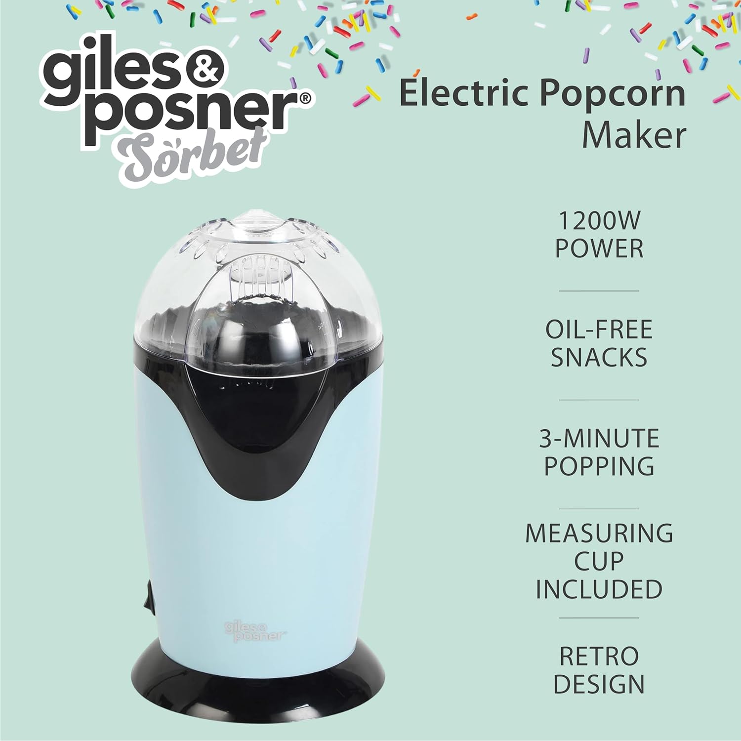 Giles & Posner EK0493GSBL Blue Electric Popcorn Maker – 1200W Hot Air Popper