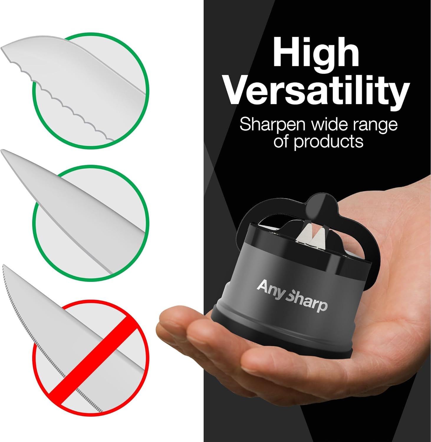 AnySharp Pro Metal Knife Sharpener – Hands-Free PowerGrip Suction | Sharpens All Knives | Hardened Steel & Serrated | Matte Grey