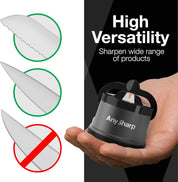 AnySharp Pro Metal Knife Sharpener – Hands-Free PowerGrip Suction | Sharpens All Knives | Hardened Steel & Serrated | Matte Grey