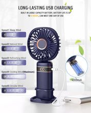 Mini Handheld USB Fan – Rechargeable 5-Speed Folding Fan with Base & Lanyard