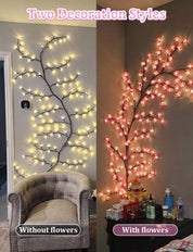 LED Cherry Blossom Vine Wall Lights with Remote and Timer, 144 LED Fairy Branch Lights for Bedroom Wall Art and Indoor Christmas Décor
