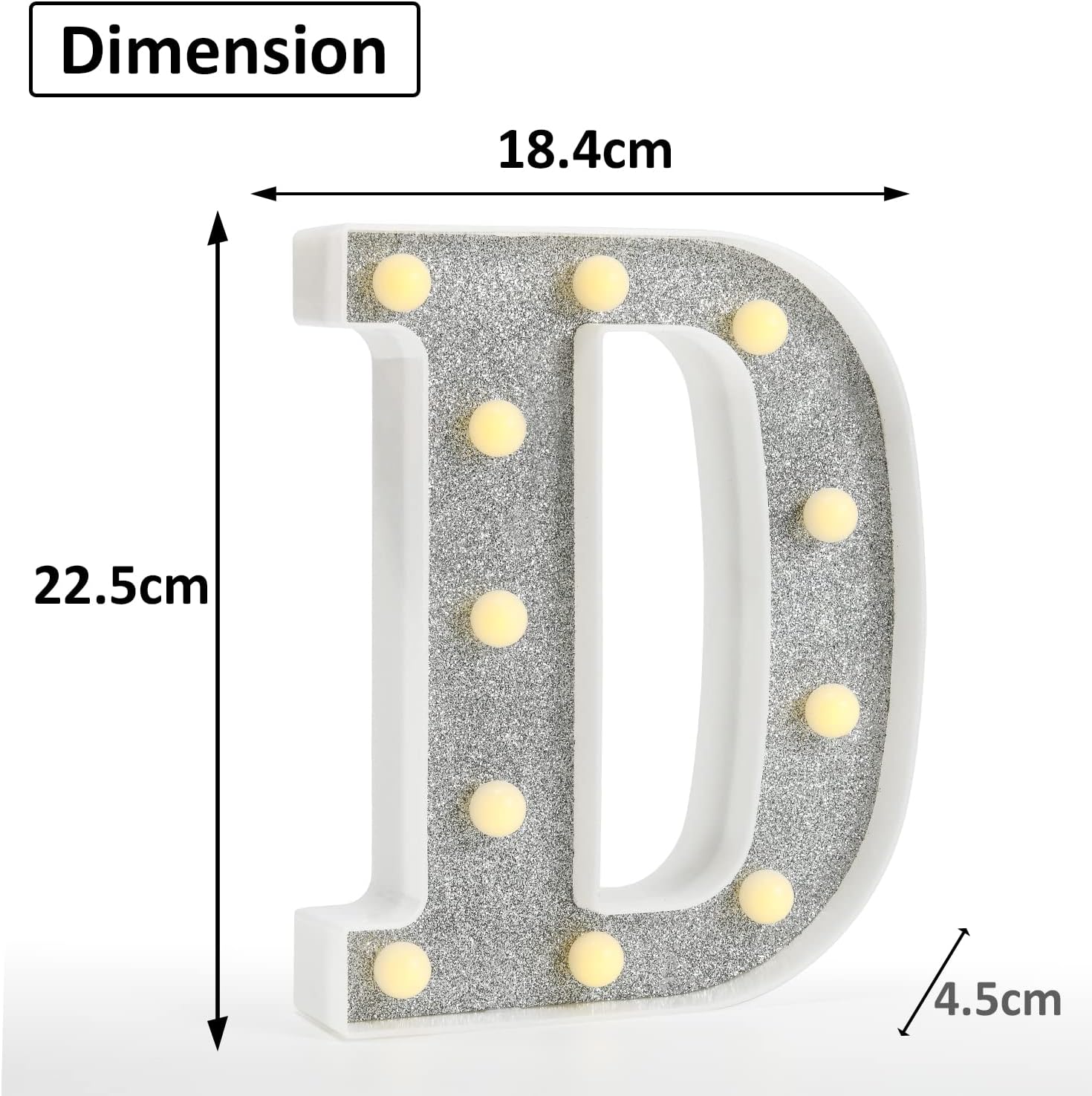 Glitter LED Letter Light D with Remote 18 Colors