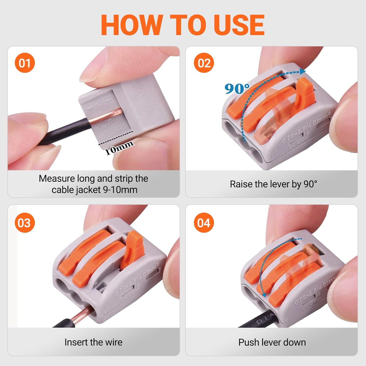 50pcs Wire Connectors, Preciva Electrical ConnectorBlocks, 3-Way Compact Cable Lever Nut Assortment Conductor, Terminal Block Quick Spring Connector with Clamp 3-Port