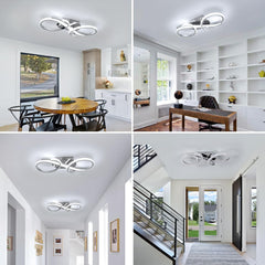 Ceiling light fixture in various indoor settings including a dining area, home office, hallway, and staircase.