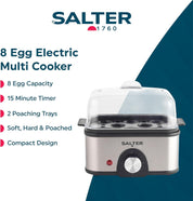 Electric Multi Egg Boiler 8 Egg Capacity Cooker with Poaching Trays, 500W Silver