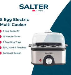 Electric Multi Egg Boiler 8 Egg Capacity Cooker with Poaching Trays, 500W Silver